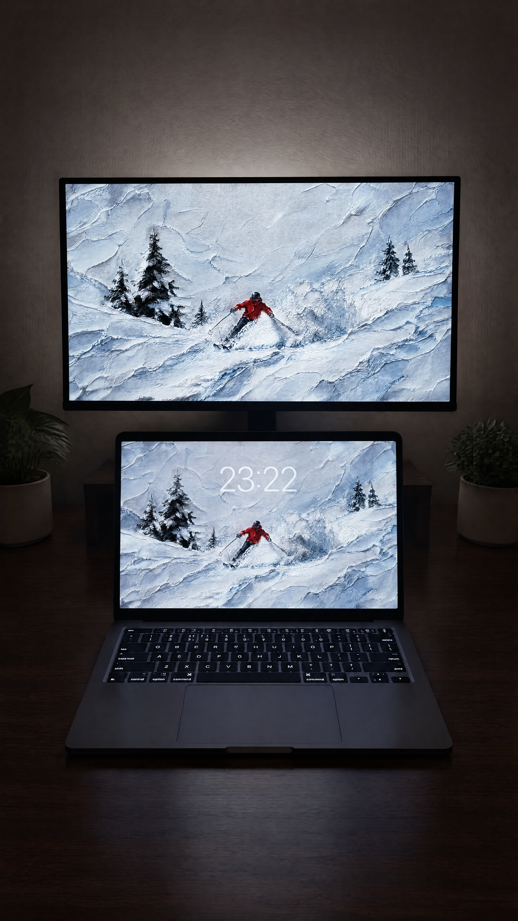Ski oil paint wallpaper on a MacBook