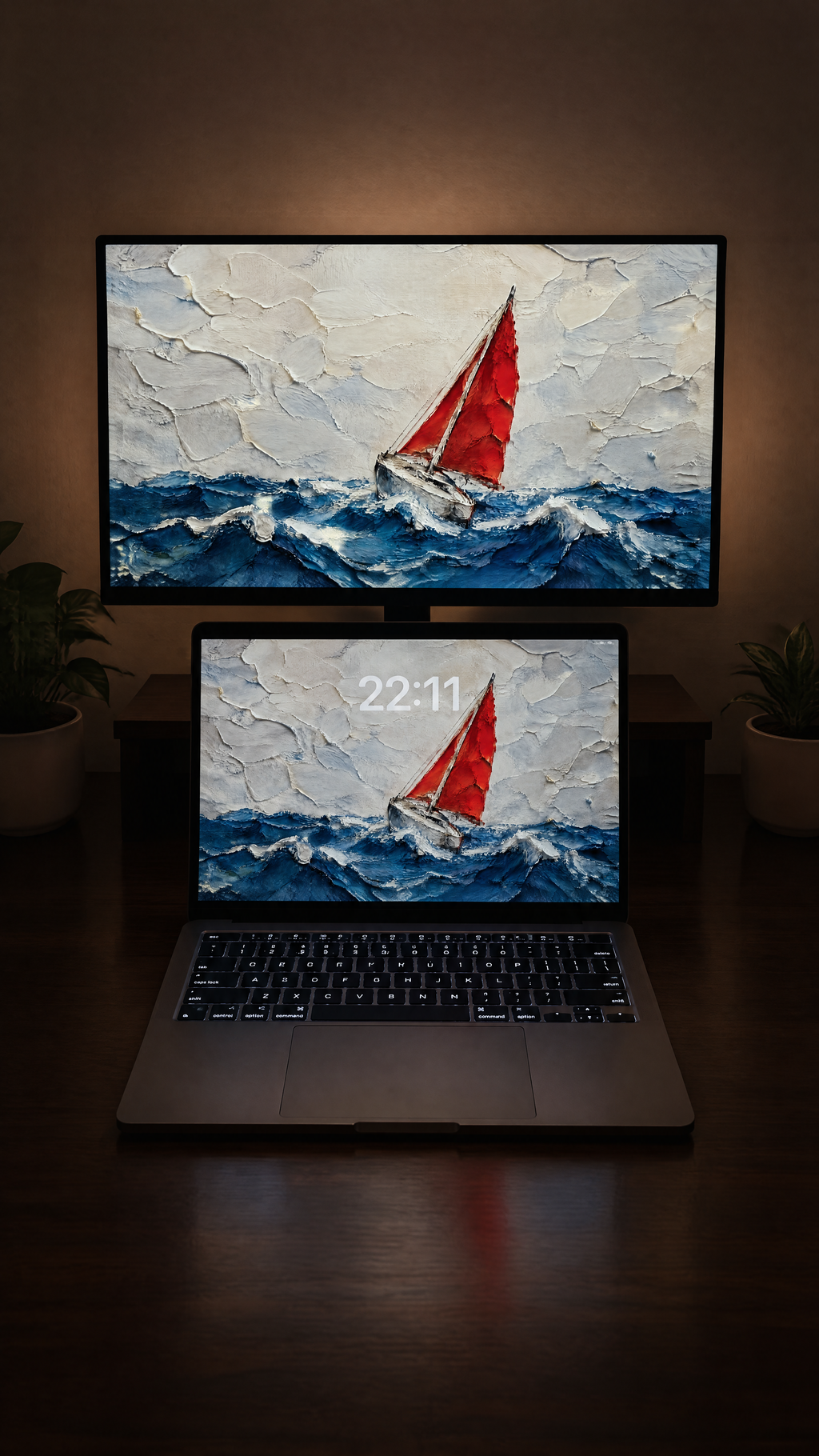 Sailing oil paint wallpaper in 4K on a MacBook