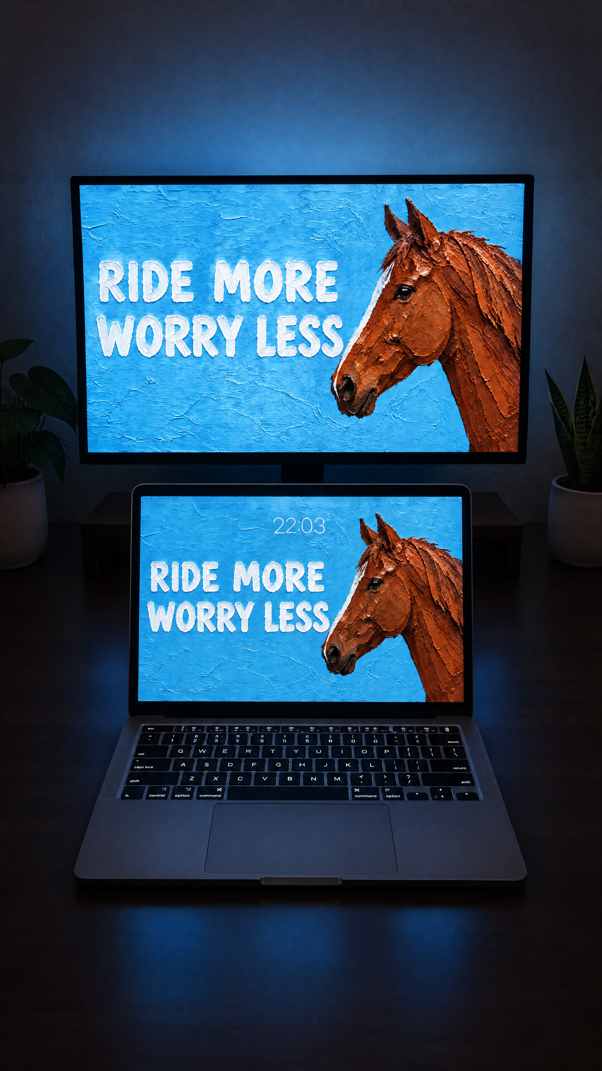 Equestrian oil paint wallpaper in 4K on a MacBook