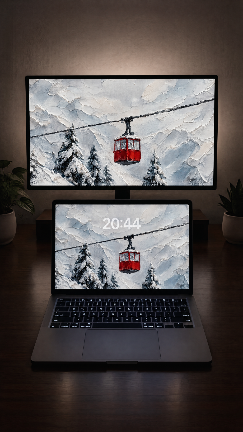 Ski oil paint wallpaper in 4K on a MacBook