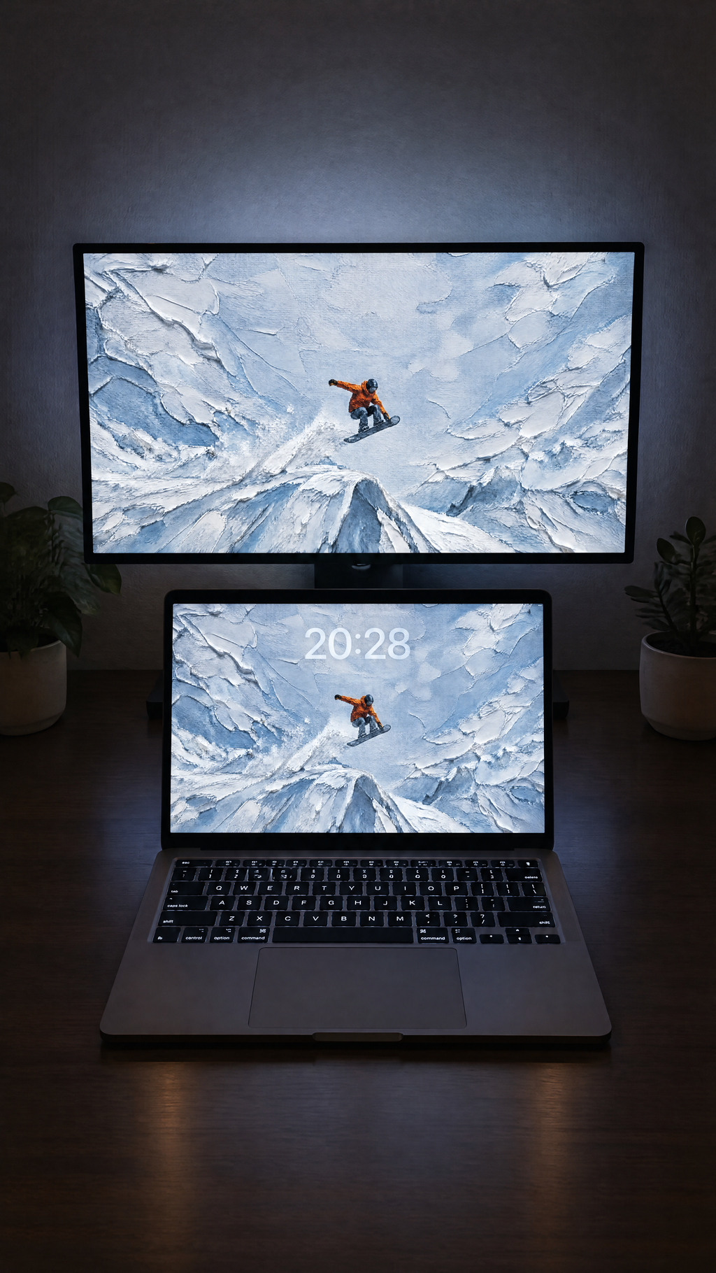 Free ski oil paint wallpaper in 4K on a MacBook