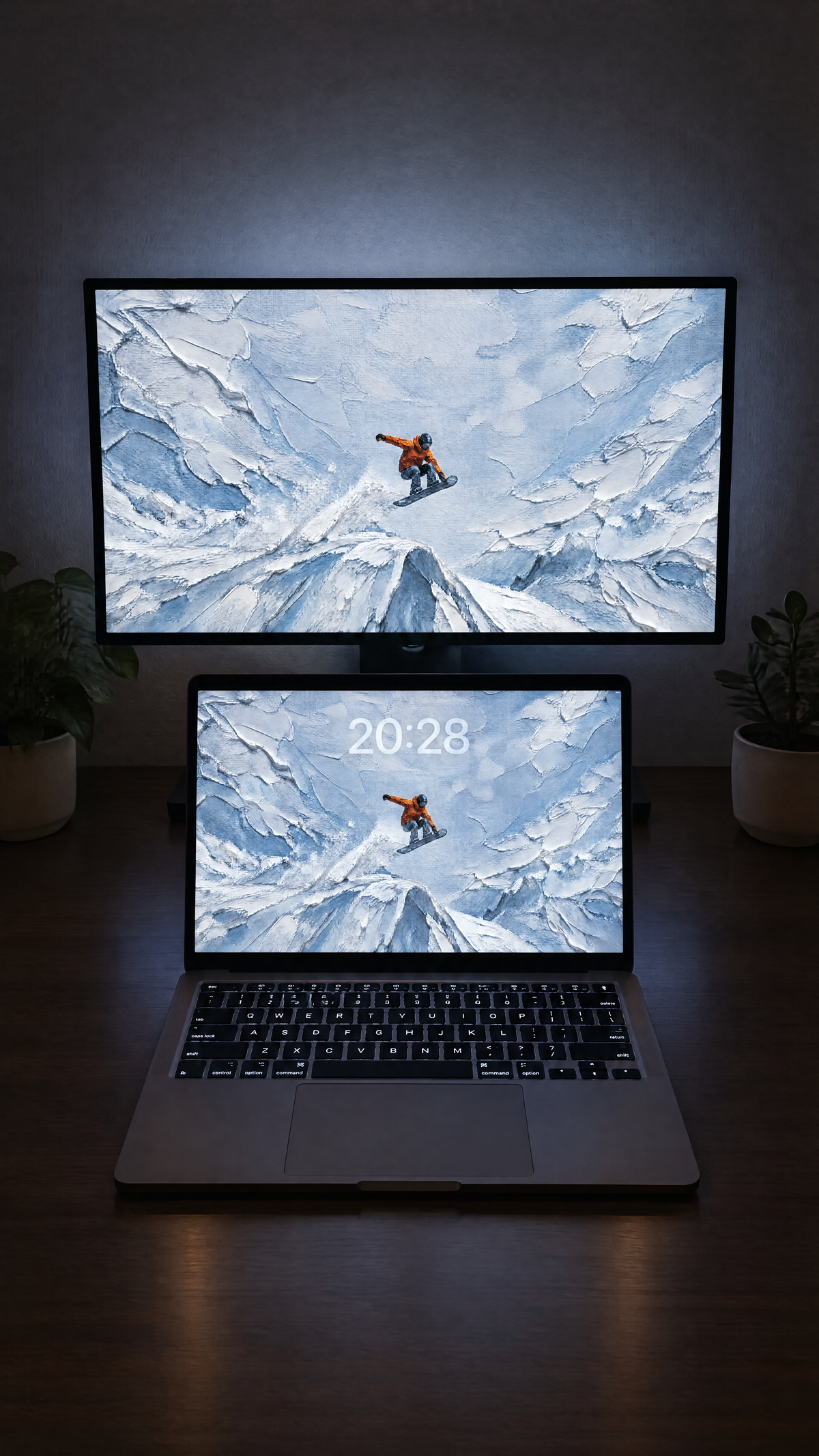 Free ski oil paint wallpaper in 4K on a MacBook
