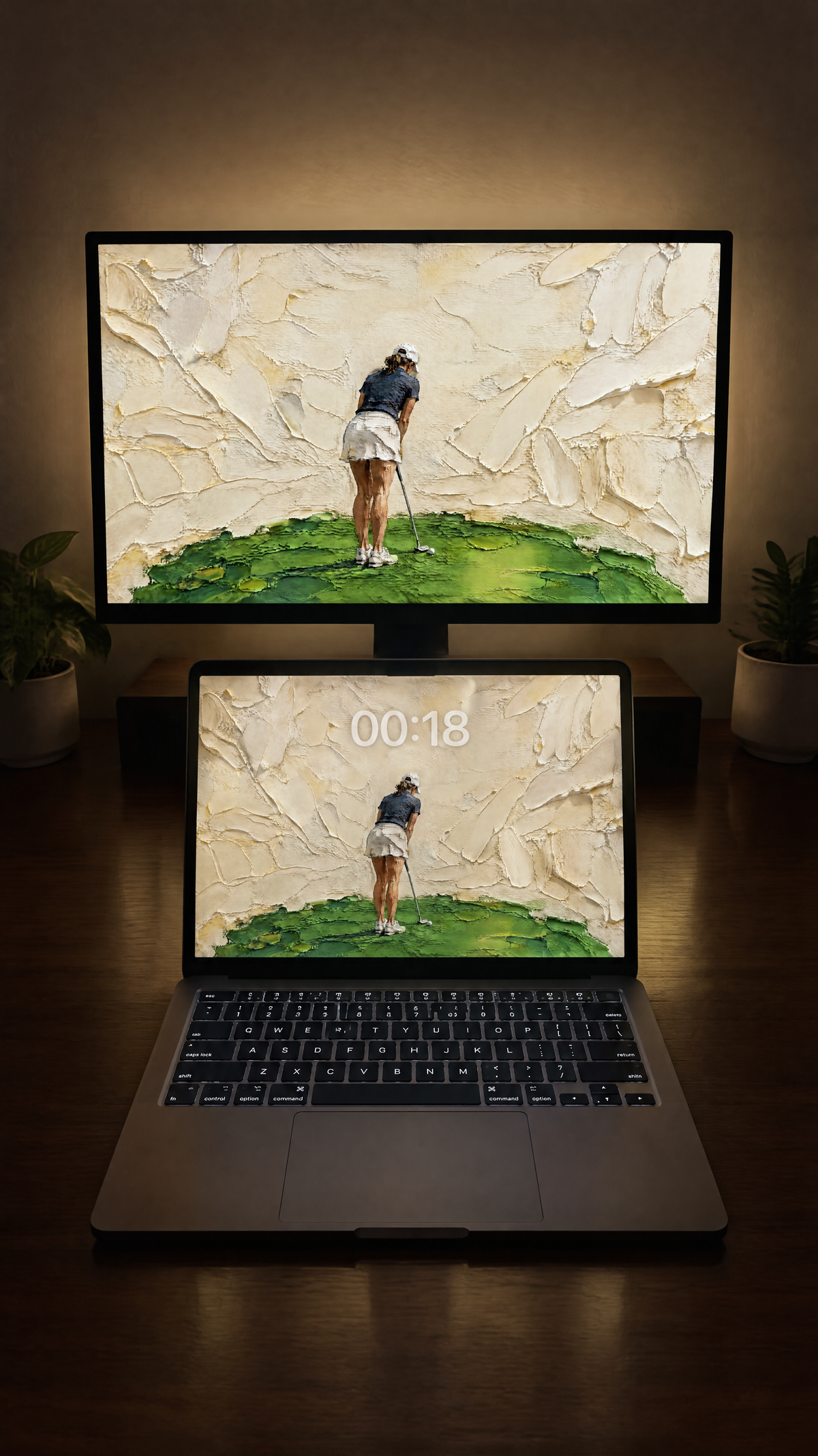 Golf oil paint wallpaper in 4K on a MacBook