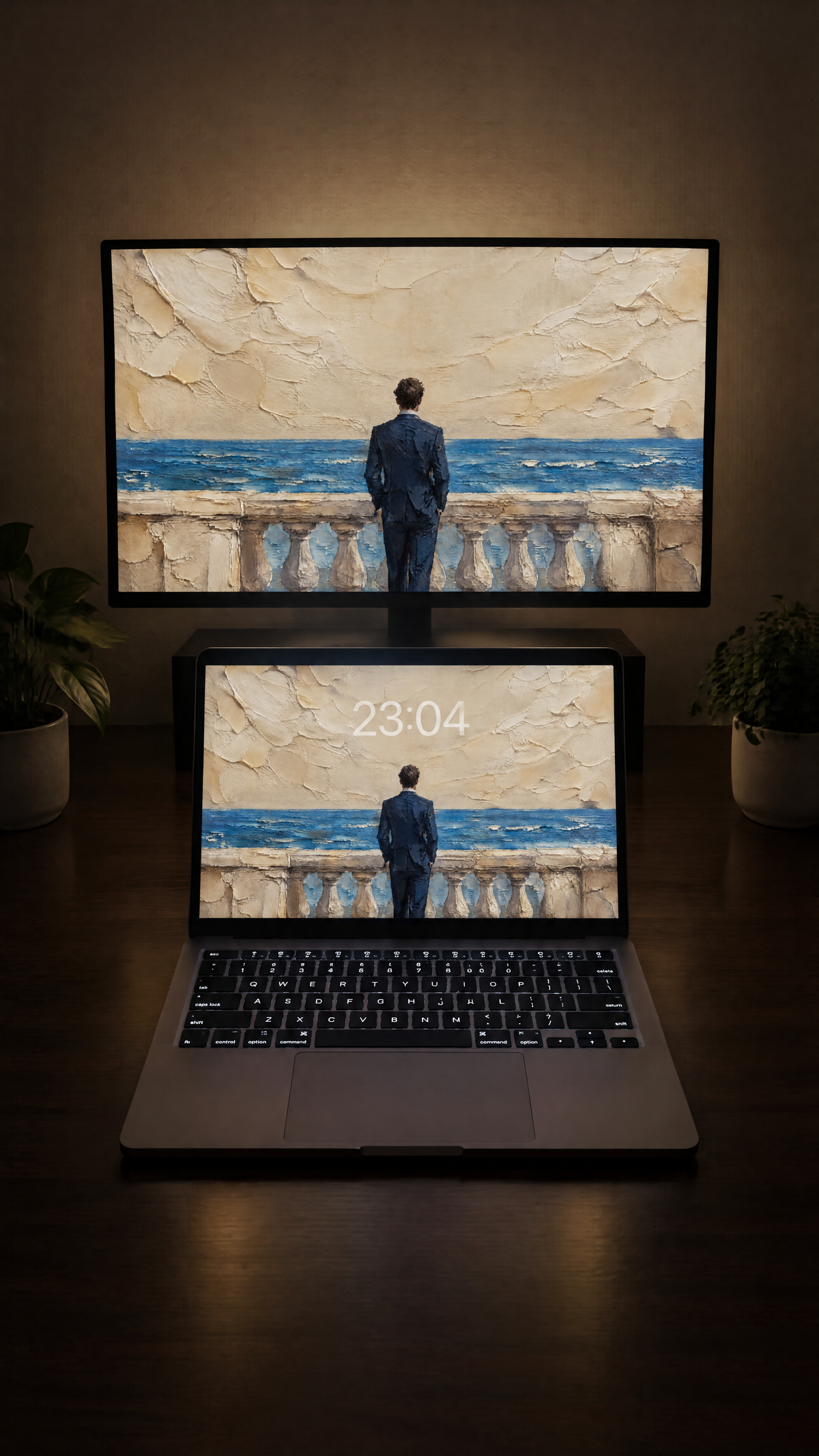 Old money oil paint wallpaper in 4K on a MacBook