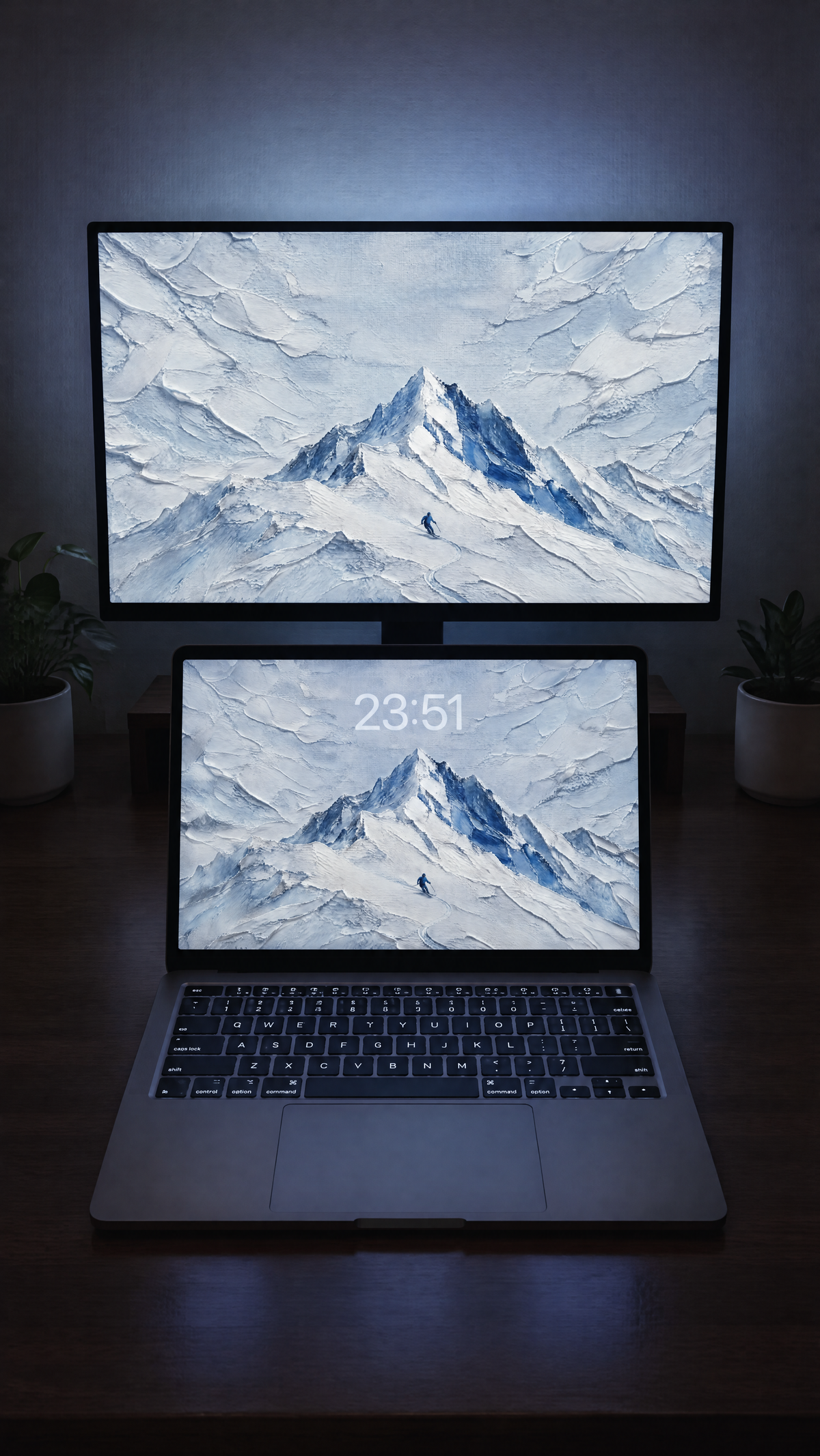 Ski oil paint wallpaper in 4K on a MacBook