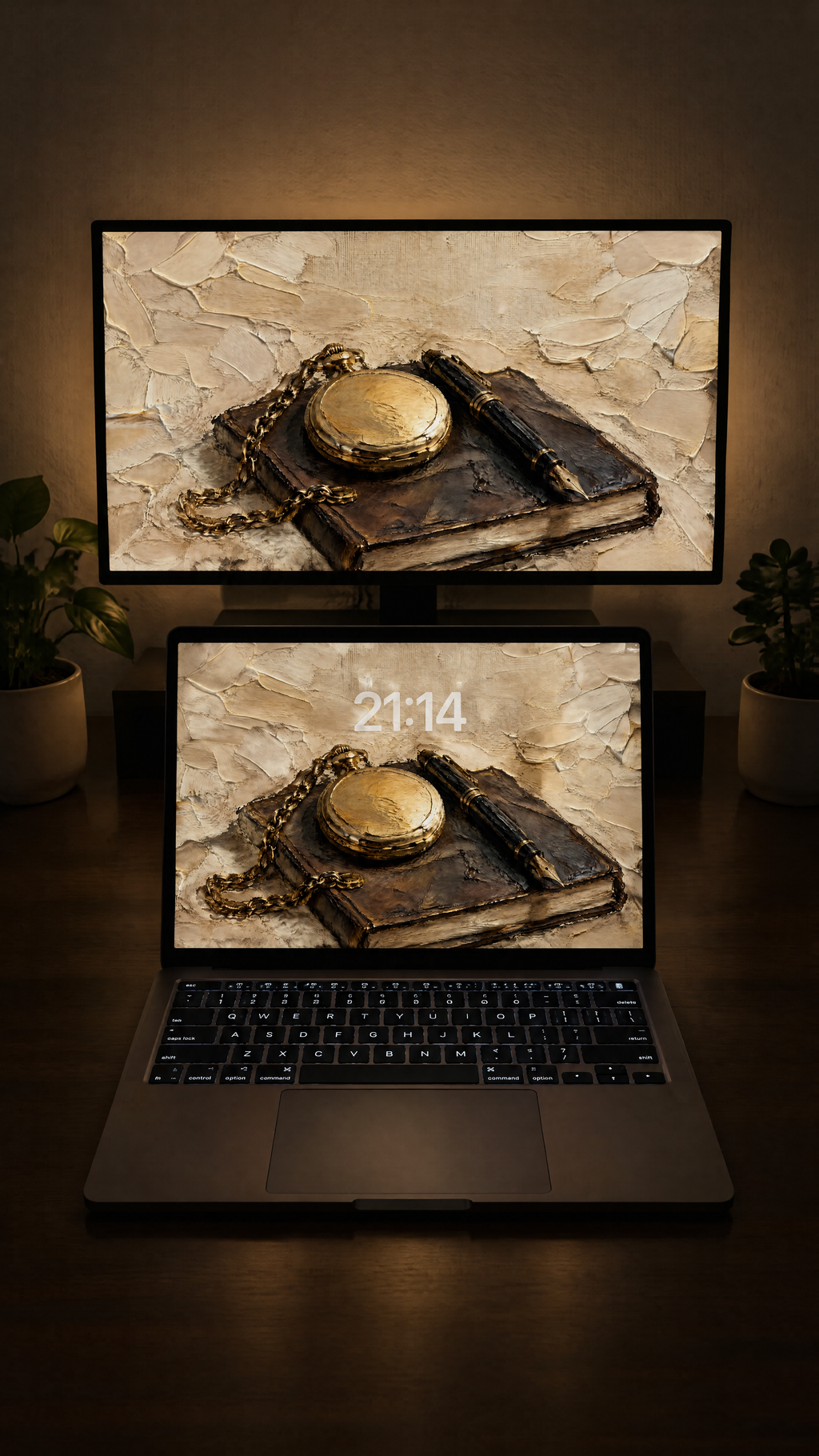 Dark academia oil paint wallpaper in 4K on a MacBook