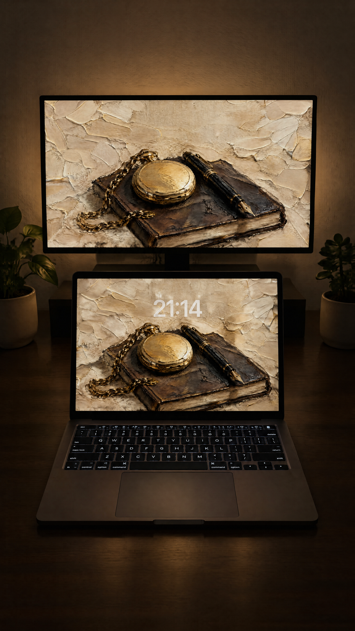 Dark academia oil paint wallpaper in 4K on a MacBook