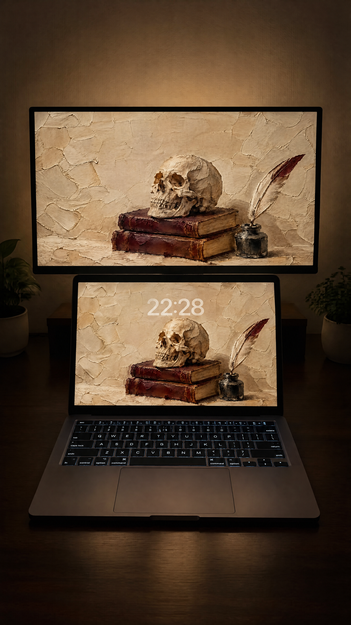 Free dark academia oil paint wallpaper in 4K on a MacBook