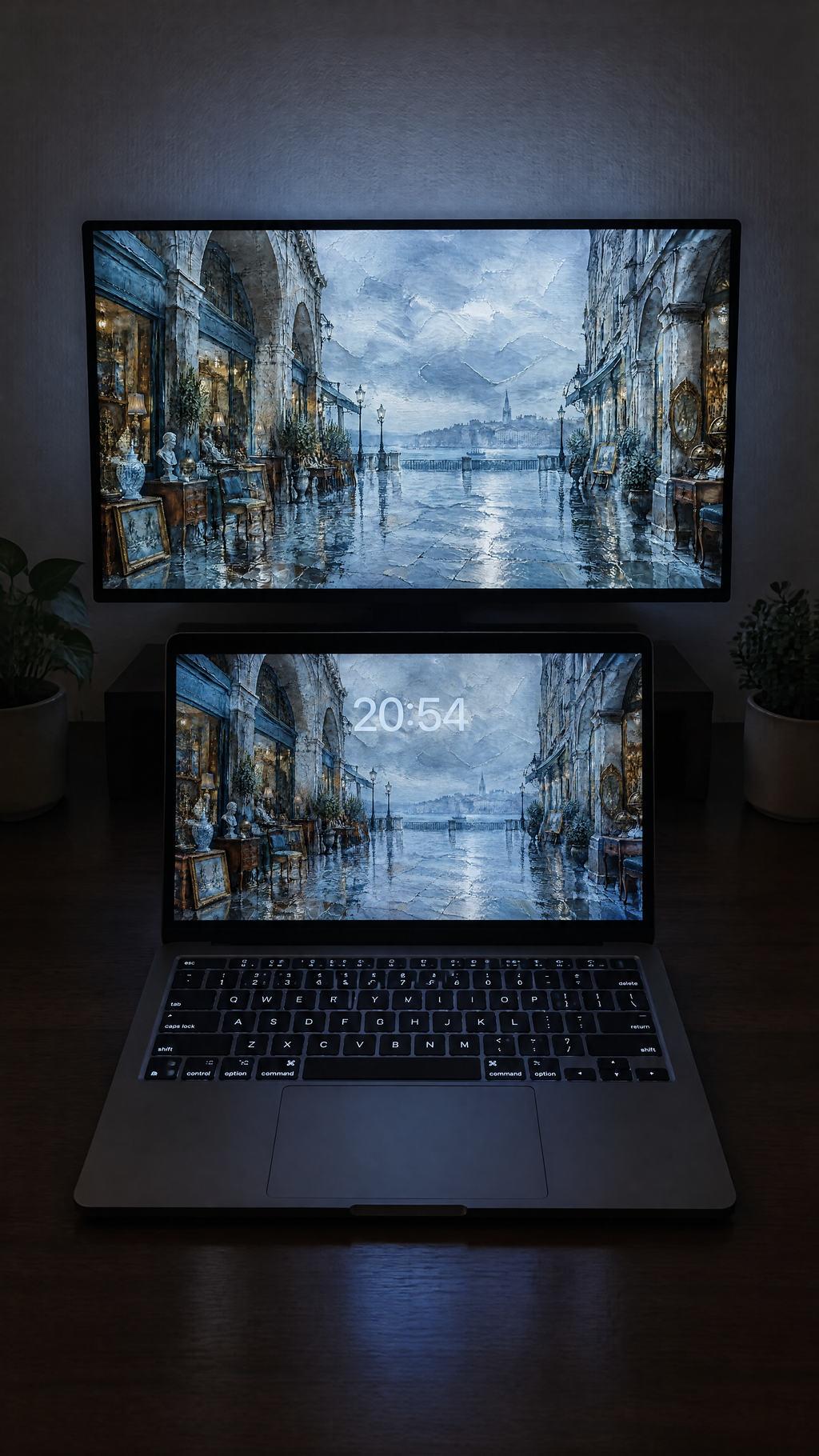 Dark academia oil paint wallpaper in 4K on a MacBook
