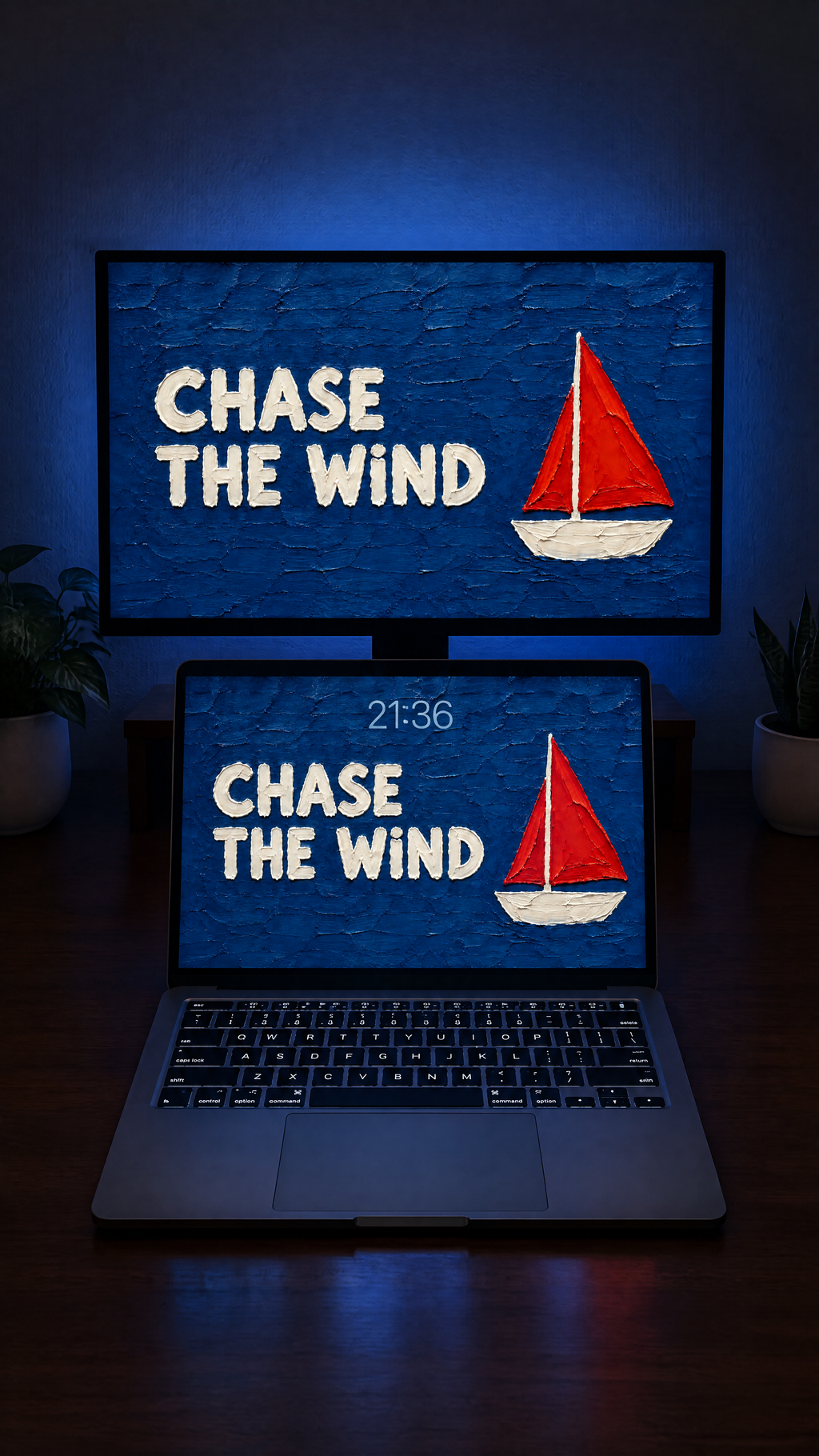 Sailing oil paint wallpaper in 4K on a MacBook