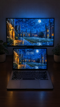 Dark academia oil paint wallpaper in 4K on a MacBook