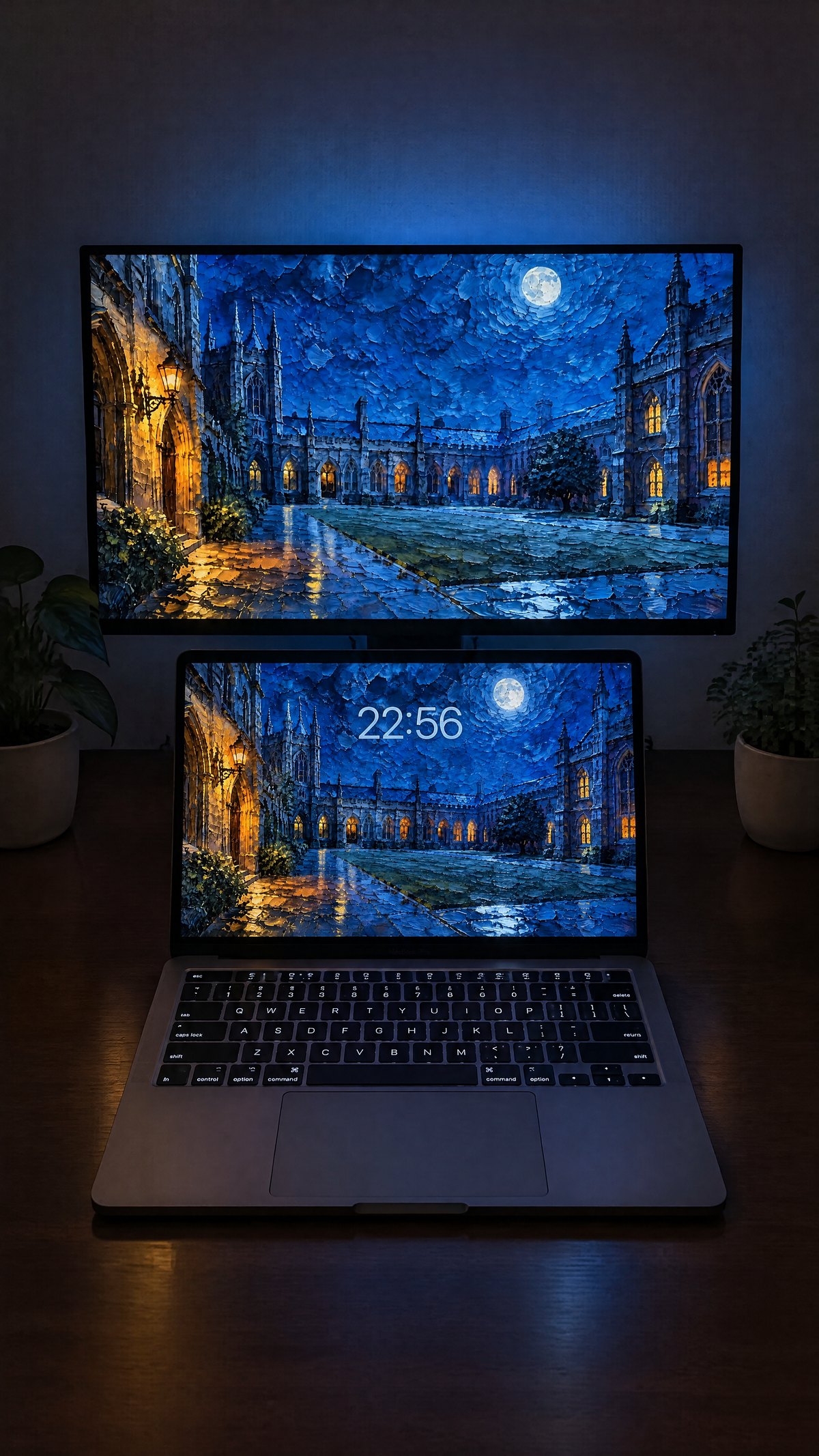 Dark academia oil paint wallpaper in 4K on a MacBook